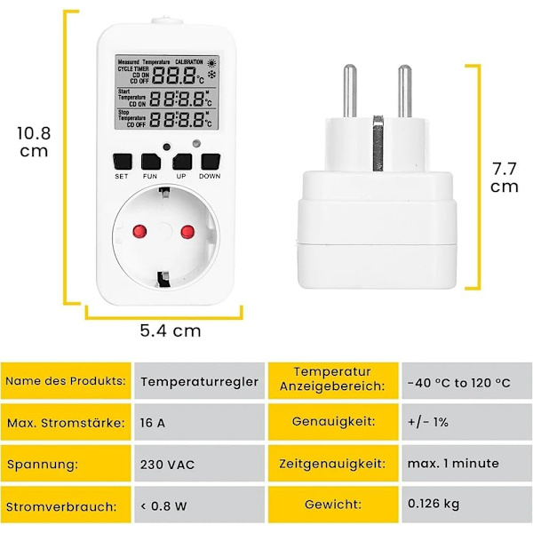 Temperaturregulator för stickpropp med digital indikator och extern sensor