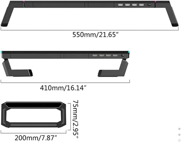 RGB lyseffekt skrivebordsmonitorstativ med 3 USB 2.0-porte Black