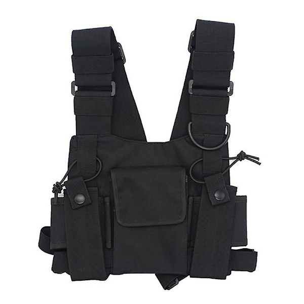Chest Rig Bag, Radio Chest Harness Reflekterende Vest Hip Hop, Front Talje Pouch Hylster Vest Rig til Two Way Radio Walkie Talkie Black