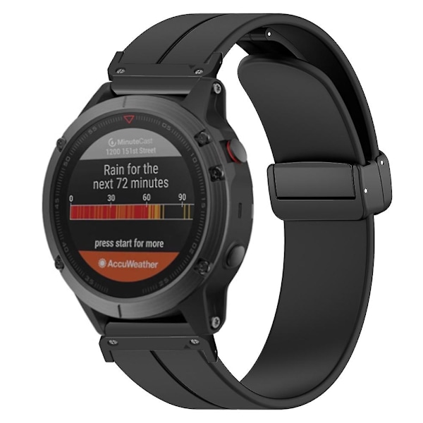 For Garmin Fenix 7 / 6 / 5 22mm Rem til håndled Fleksibel silikoneurrem med magnetisk spænde Black