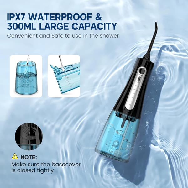 Oral Irrigator - 350 ml med 6 dyser og 5 tryktilstande, 2000 mAh, sort