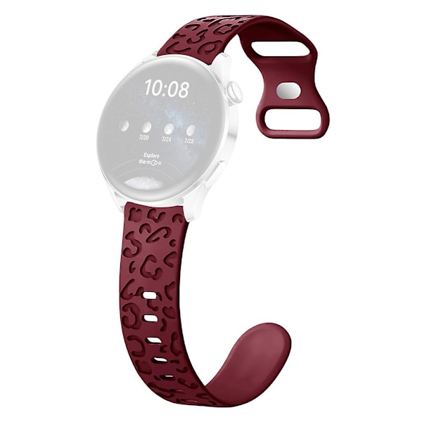 Til Samsung Galaxy Watch3 45mm / Huawei Watch 4 Pro 22mm Urrem med Leopard Print Design Wine Red