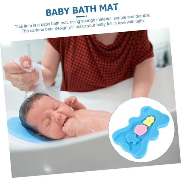 Komfortabel babybadesvampemåtte antibakteriel og skridsikker - 5,5 cm tyk, blå