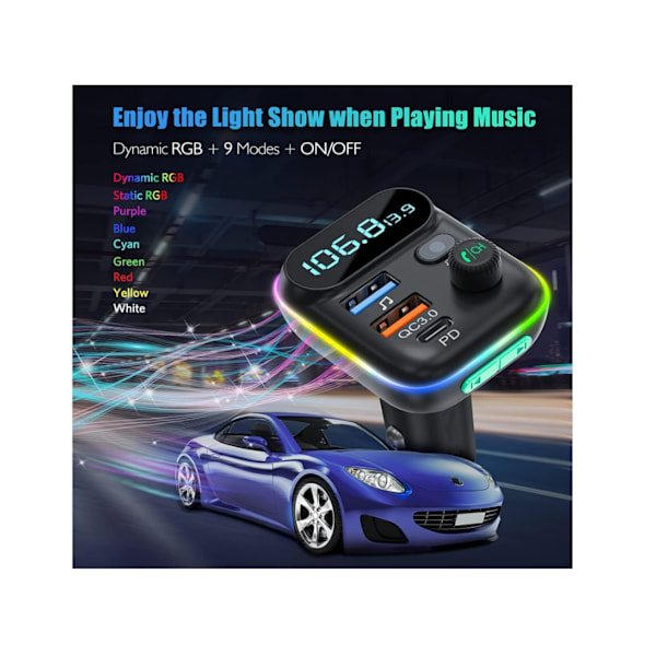 Bil FM-sändare Pd3.0 Typ C Qc3.0 Snabb Billaddare Handsfree Samtal U Disk Stöd Svart