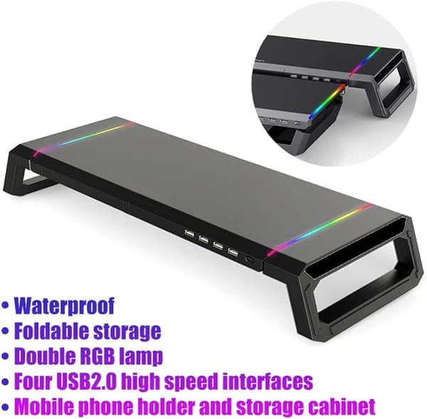 RGB lyseffekt skrivebordsmonitorstativ med 3 USB 2.0-porte White