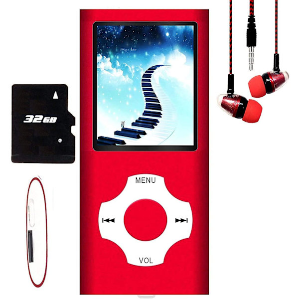 Mp3-spelare/Mp4-spelare med 64gb/32gb/16gb minne SD-kort Smal klassisk digital LCD-skärm 1,82 tums skärm Mini USB port med FM-radio, röst Red 64GB