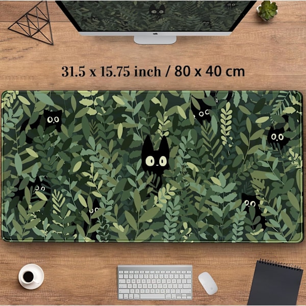 Söpö sarjakuvakissa työpöydän alusta, vihreä lehti suuri pelihiirimatto (400 x 800 x 2 mm)