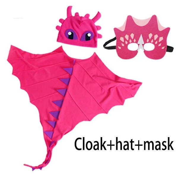 Kids Cloak Kit Dinosaur Cosplay Cape Hat Mask -asu Red