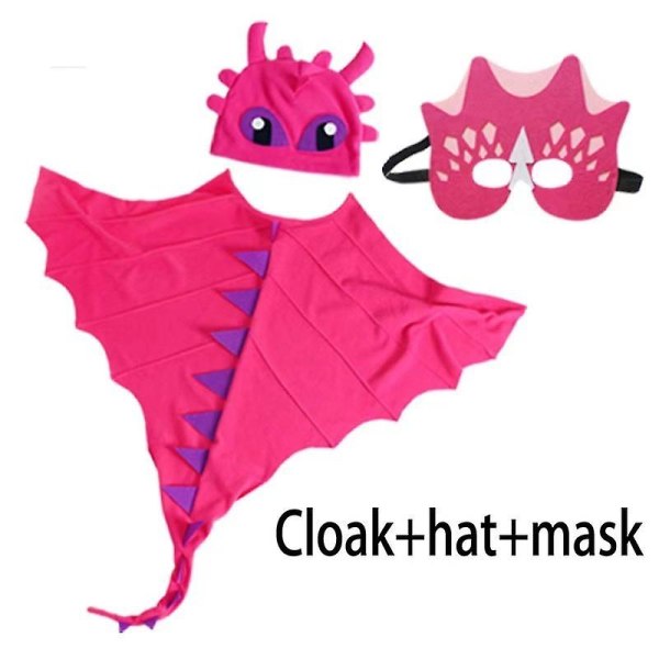 Kids Cloak Kit Dinosaur Cosplay Cape Hat Mask Kostym Red