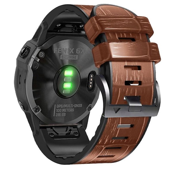 Til Garmin Fenix ​​7x/6x Pro/tactix 7 26mm Crocodile Texture Silikone Læder Urbånd RZW Brown