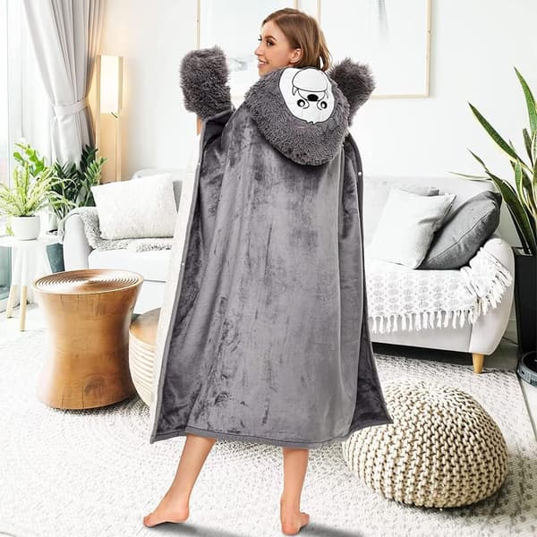Tæppe Bærbart Hætteklædt Flanel Kast Kappe Black 152cm*125cm