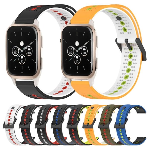 Til Garmin Forerunner Sq2 Music 20mm Tricolor åndbart silikone urbånd DJO Black-Lime-Red