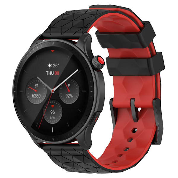 Huami Amazfit GTR 4 46mm:n jalkaranneke, jalkapallokuvioinen kaksiväri 22mm silikoniranneke Black  Red