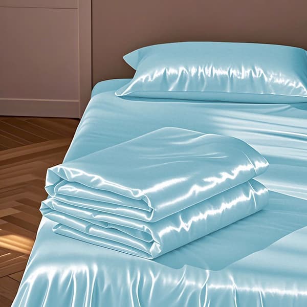 Satinsengetøj, Is-silke Polyestermateriale, Lagner + 2 Pudebetræk, 170 x 230 cm (Blå)
