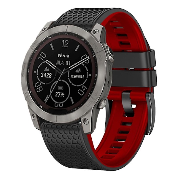 Dot Texture Silikonarmbånd for Garmin Tactix 7 Pro / Fenix 7x / 6x Pro / 5x Plus, 26mm Dual-color klokkestropp Black Red