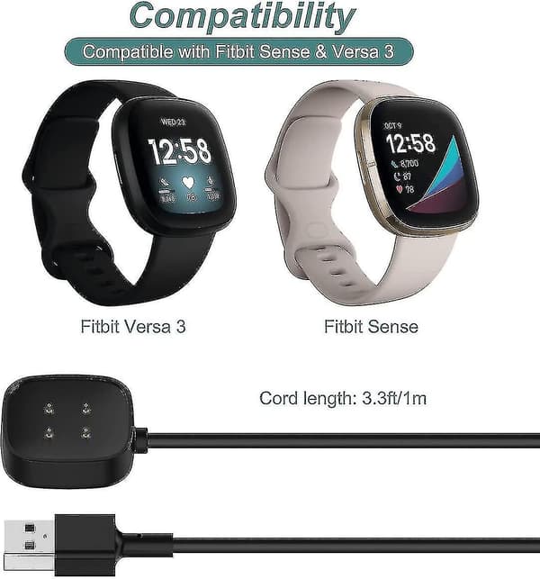 Oplader til Fitbit Sense & Versa 3, udskiftningsopladerkabel magnetisk dockstander til Fitbit Versa 3 / Sense Smartwatch
