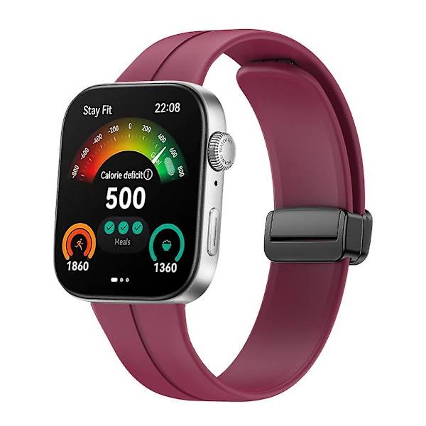 For Huawei Watch Fit 3 Silikonrem med magnetisk foldespenne Wine Red