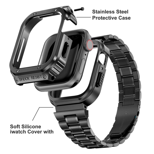 Case i rostfritt stål + rem För Apple Watch Band 44 mm 45 mm 49 mm 45 Mm Bumper Cover Tillbehör Iwatch Ultra Series 8 6 Se 7 Rem 45mm black