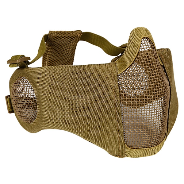 Vikbar Taktisk Halvansiktsmask med Nät och Öronskydd (Lerafärg)