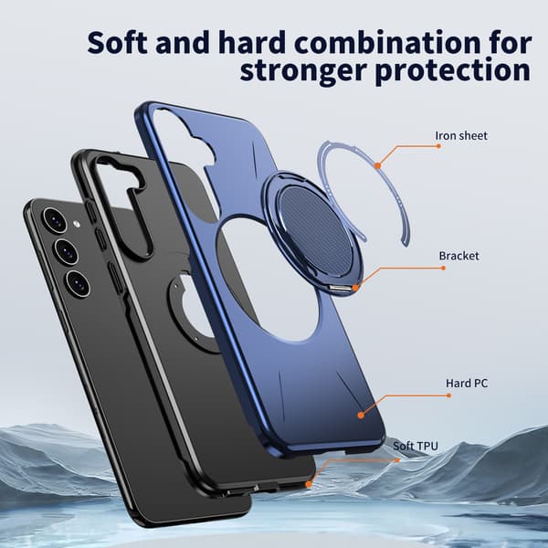 Fodral för Samsung Galaxy S23, roterande stödställ TPU + PC (blå)