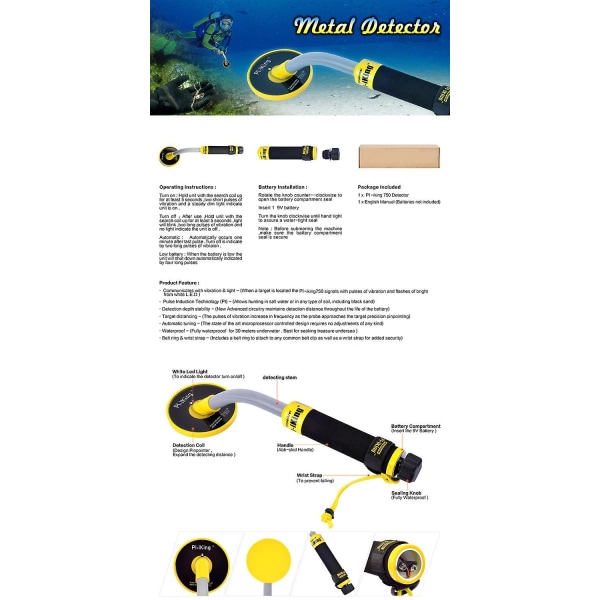 PI-iking 750 metalldetektor 30M undervanns metalldetektor Pinpointer Pulse Induction Technology (PI)