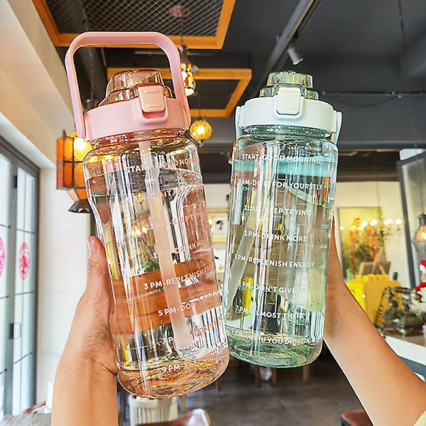2l bærbare vandflasker med stor kapacitet Fitness-vandkande med tidsmarkør Green