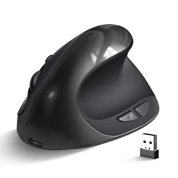 Ergonomisk vertikal mus, med 6 knapper for bærbar PC, stasjonær PC, Mac (svart)