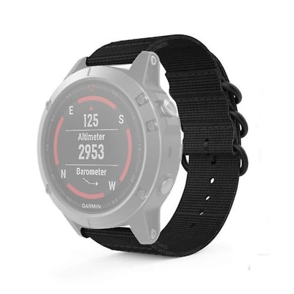 For Garmin Fenix ​​5 22mm tre-rings nylon klokkebånd TLY Black