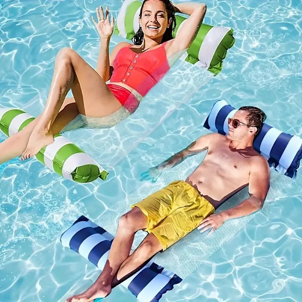 2 st Uppblåsbar Pool Flytande Hängmatta (Grön, Mörkblå)