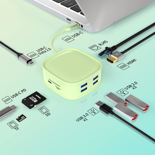 Usb C Hub Multiport Adapter, 10-i-1 med 4K Hdmi Rj45 Ethernet Usb3.0 100W Pd (Rosa)