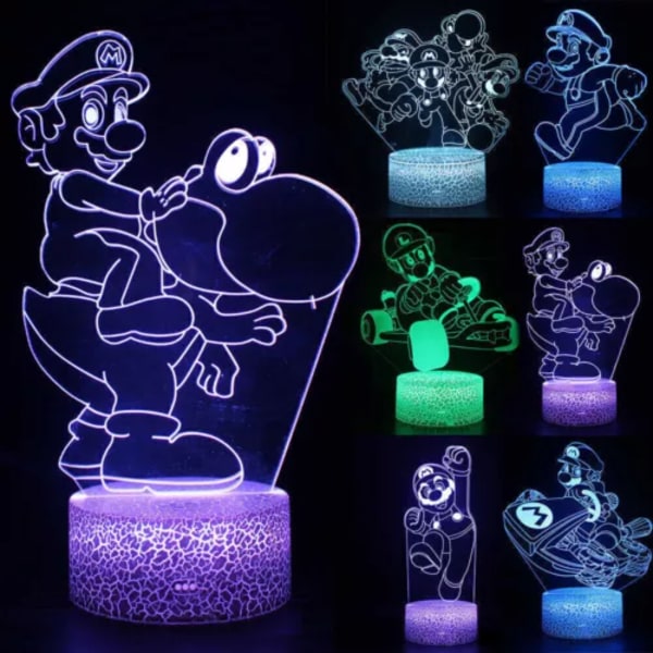 Super Mario Bros 3D LED Natlampe 7 Farver Skiftende Touch Control Skrivebordslampe△↑ B