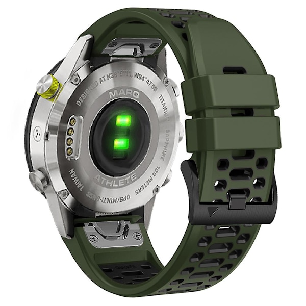 For Garmin Fenix 7/ 7 Pro Silikonurrem 22mm Dual Color Band med 3 rader hull Army Green Black