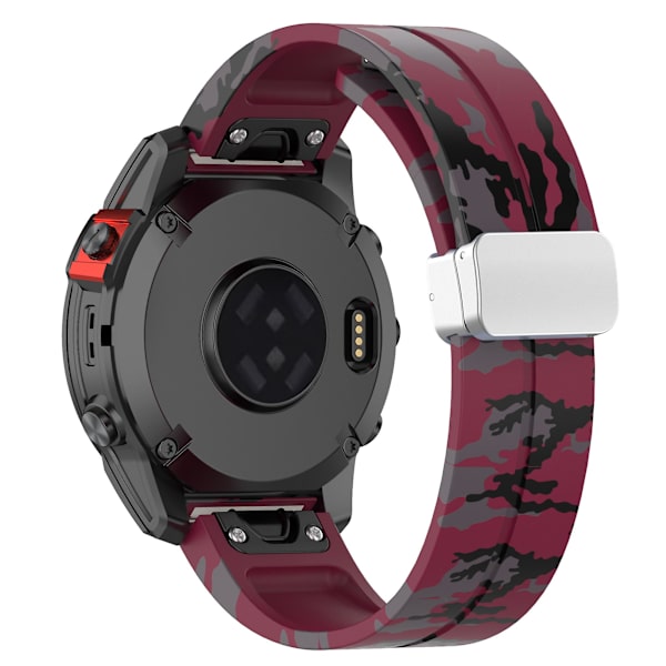 Sølvspenne 22mm Silikon Rem for Garmin Fenix 7 / Forerunner 965/955/945/935 Camo Wine Red