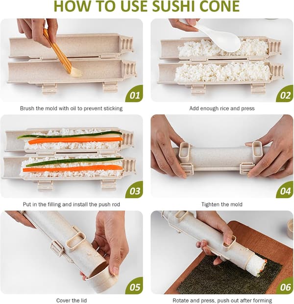 Sushimaskin - Bazooka Maker Kit med rullmatta (beige)