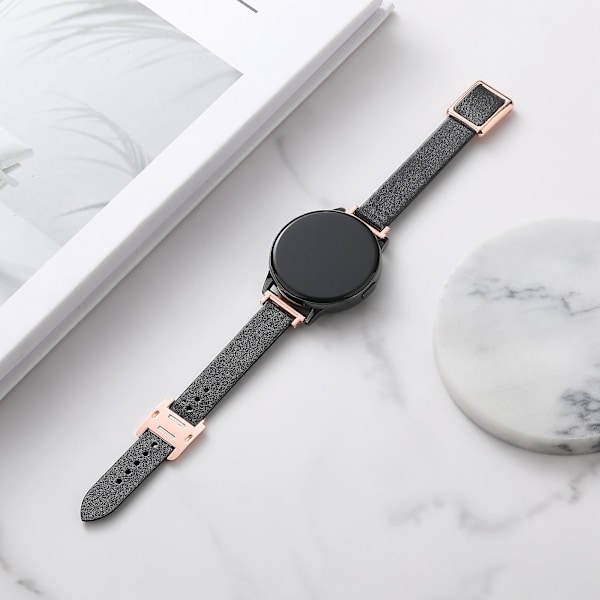 20mm læderrem til Samsung Galaxy Watch6 Classic 47mm 43mm, med magnetisk foldespænde Black Rose Gold Buckle