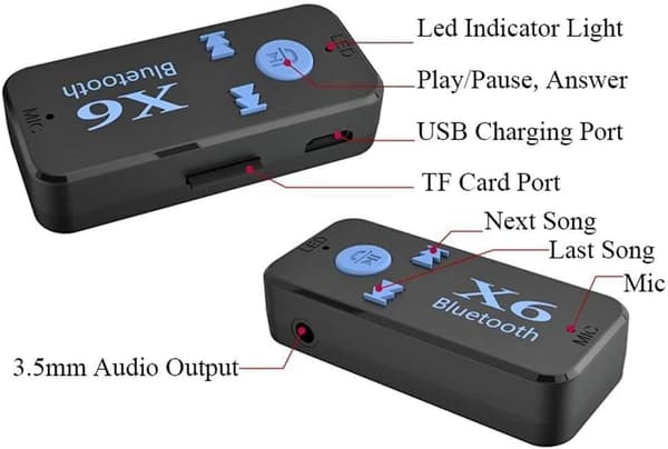 Bluetooth-mottagare X6 Bluetooth musikmottagare 3,5 mm Aux-adapter bilkit 3 i 1