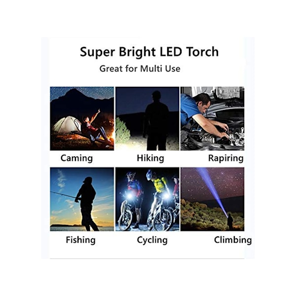 Genopladelig LED Lommelygte Lille Taktisk LED Lommelygte Super Lysstærk Og Kraftfuld 9000 Lumen 3 Tilstande Udendørs Lommelampe Til Camping