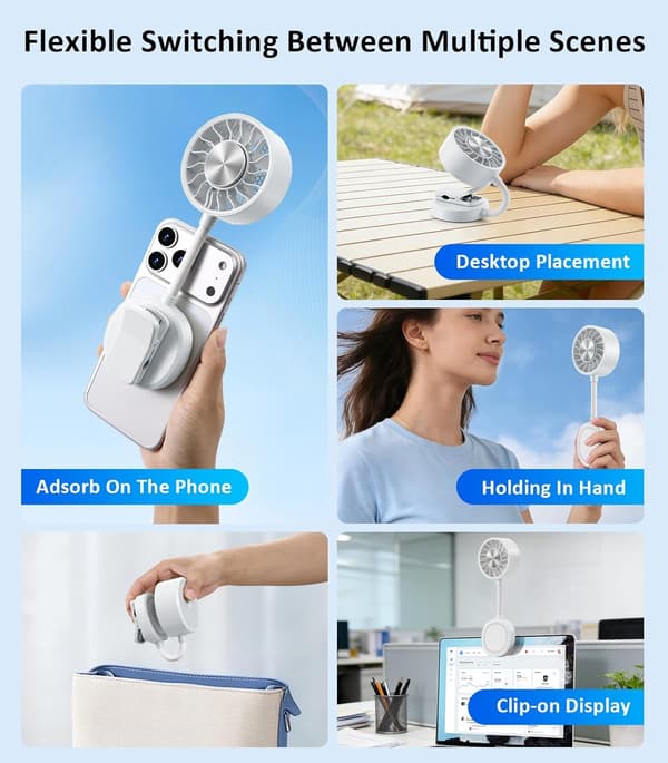 Magnetisk Telefonventilator, 360° Klips Genopladelig med 3 Hastigheder & Iskøling (Grøn)