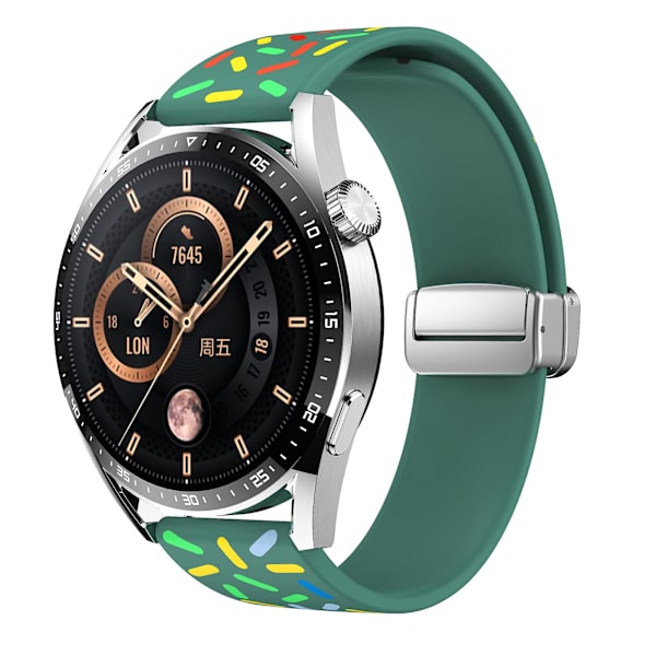 Kuvioitu silikoniranneke Samsung Galaxy Watch6 / Watch6 Classic / Watch 5 Pro / Watch4 Classic -kellolle, 20 mm:n ranneke Green Rainbow