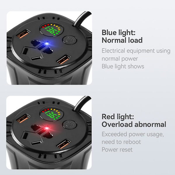 Dc 12v til Ac 110v 220v Bilkonverter Usb Strømforsyning Adapter Bil Inverter Red 220V