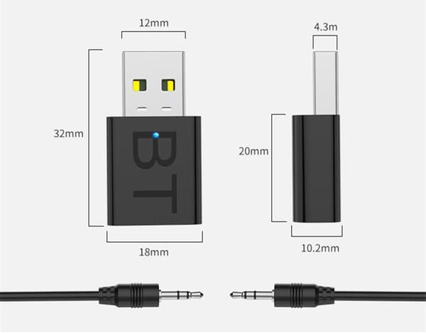 Bluetooth-vastaanotin 3,5 mm 2-in-1 USB Bluetooth 5.0 + EDR -lähetin