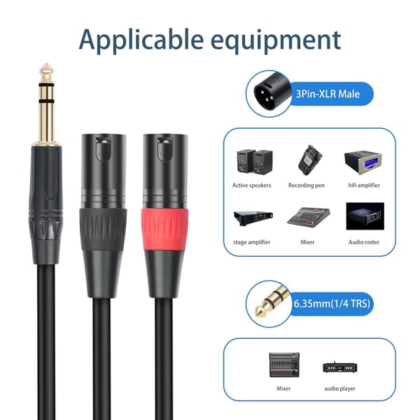 1/4 TRS til Dobbelt XLR Han Y-Splitter Stereo Breakout Kabel 1/4 tomme (6,35 mm) til 2 XLR Patch Kabel (2m) 2M