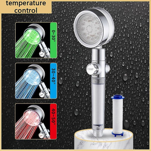 7 färg LED duschhuvud dusch automatisk färg växlande vattenbesparande handdusch dusch filter högtrycksdusch Temperature control