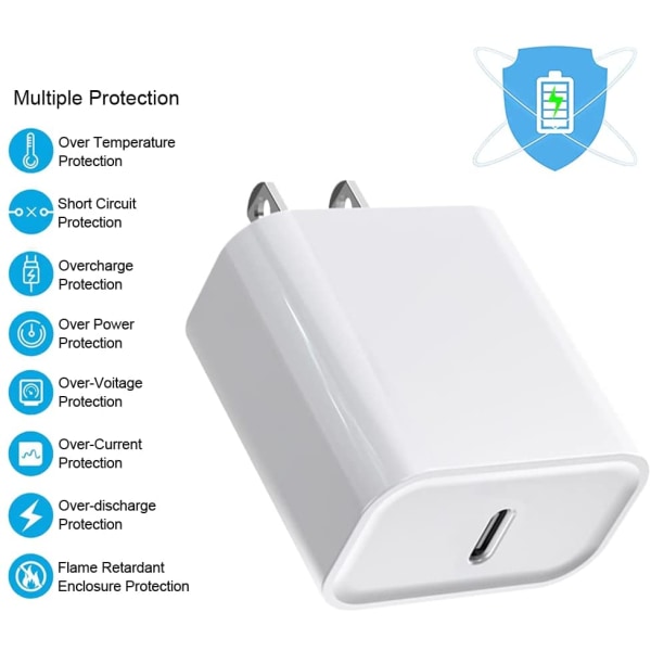 20W PD-adapter med 6FT Type-C till Lightning-kabel kompatibel med iPhone 13 12 Pro Max Mini 11 Xs XR X 8 Plus och mer EU