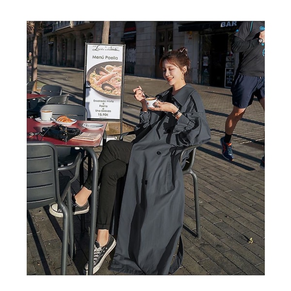 Trenchcoat för kvinnor Lös oversize lång jacka Dubbelknäppt bälte Dammantel Grå vindjacka L Gray