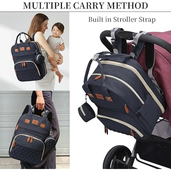 Foldbar Mummytaske, Rygsæk Med Bassinet, Foldbar 300D, Vandafvisende, Vaskbar Seng Blå