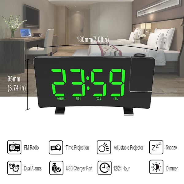 Fm-radiokello, jossa projektio-LED Smart Alarm Elektroninen pöytäkello Red