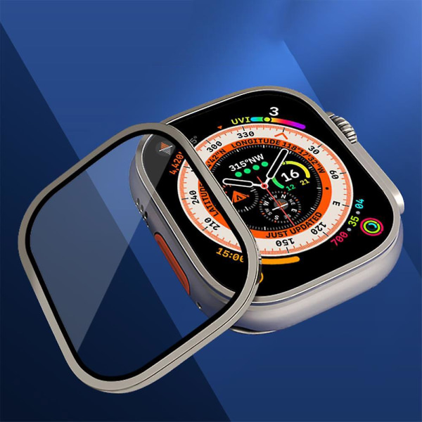 Metal Bumper+hærdet glas til Apple Watch Ultra 49 mm bånd skærmbeskytter Anti-ridse Hd fuld film Iwatch Ultra 49 Mm rem glass with bumper BL