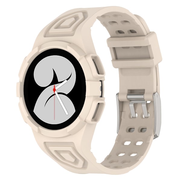 Silikone Watch Band Rem til Samsung Galaxy Watch4 44mm, med Integreret Watch Case Ivory White