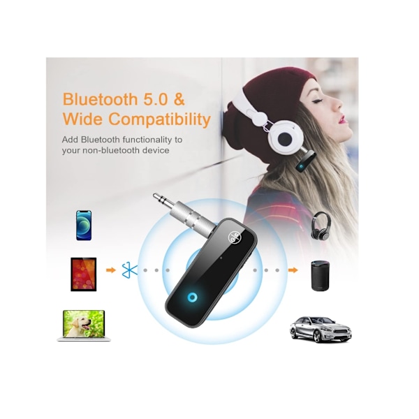 Auton Bluetooth Aux -sovitin 3,5 mm Auton Bluetooth Aux -sovitin Langaton äänivastaanotin autostereolle/stereolle